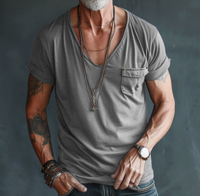 【24-hour shipping out】Men's V Neck Breast Pocket Short Sleeve Cargo T-shirt 63249043Z 3