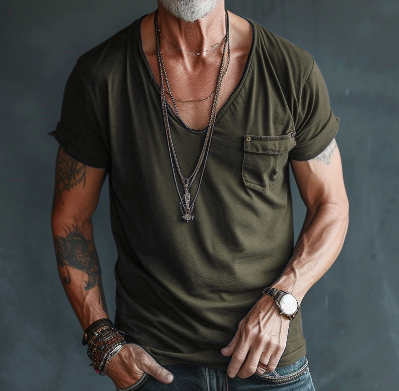 【24-hour shipping out】Men's V Neck Breast Pocket Short Sleeve Cargo T-shirt 63249043Z 5