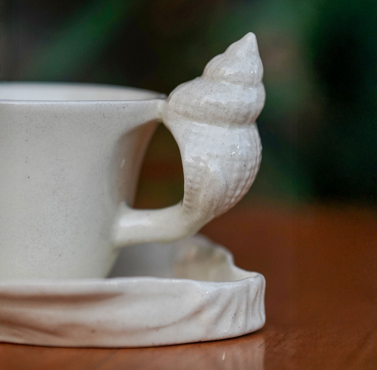 Ceramic Coffee Mugs Set with Seashell Handle & Artisan Design for Coastal Elegance 7