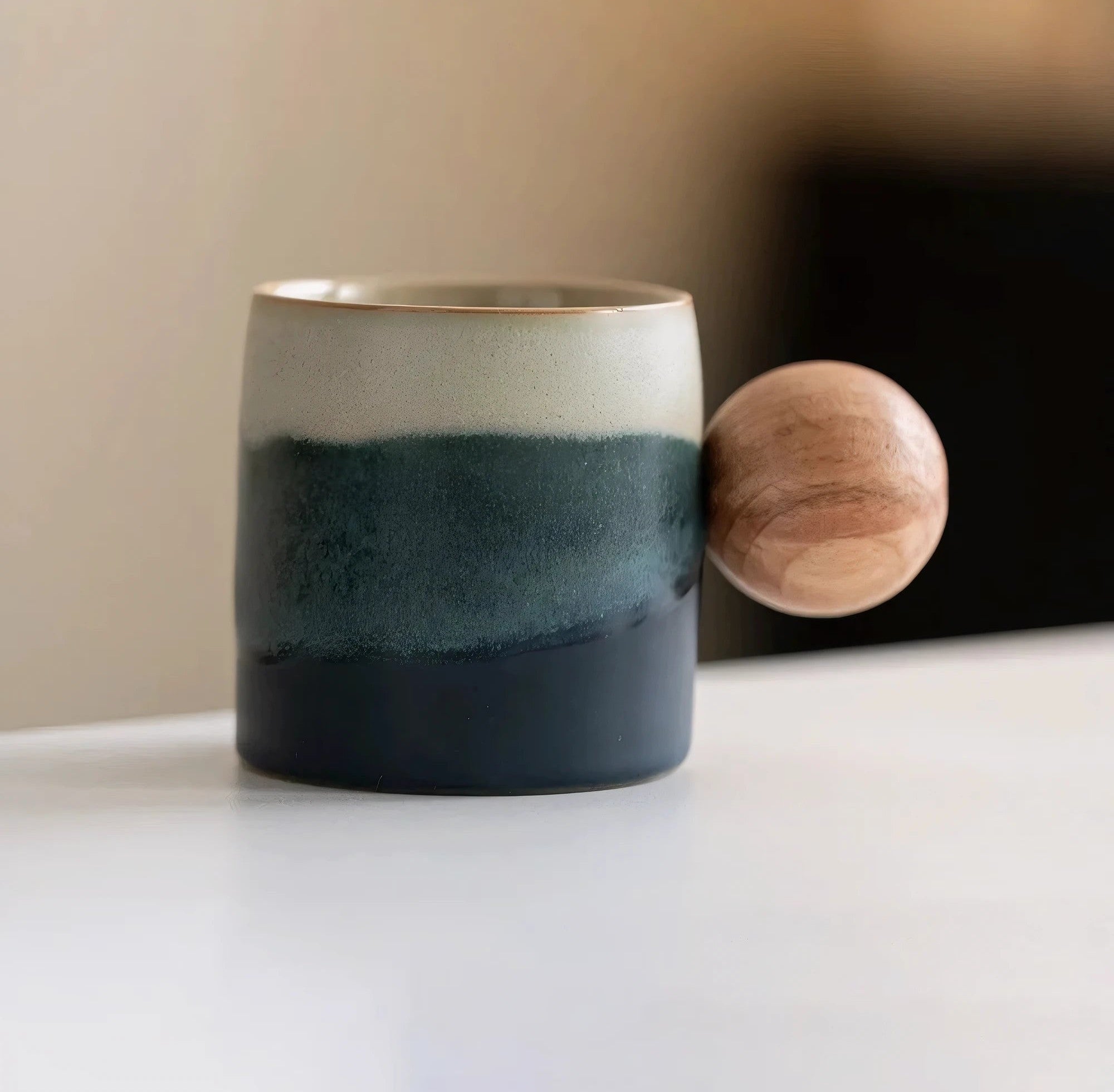 Ceramic Espresso Mug with Natural Wood Handle for Elegant Sipping Experience 3