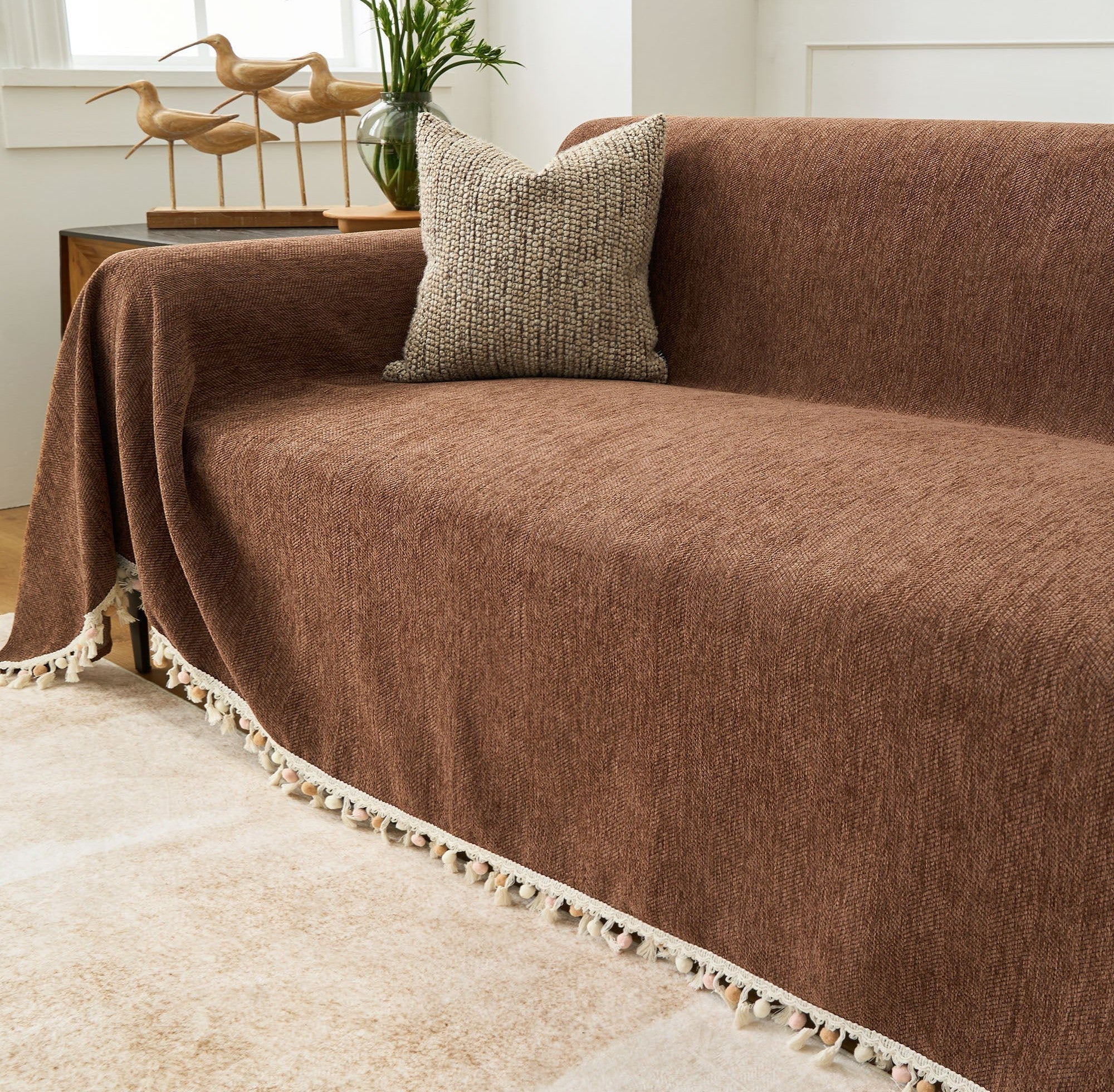 Luxury Zig Zag Fringe Sofa Cover Pet Friendly 13