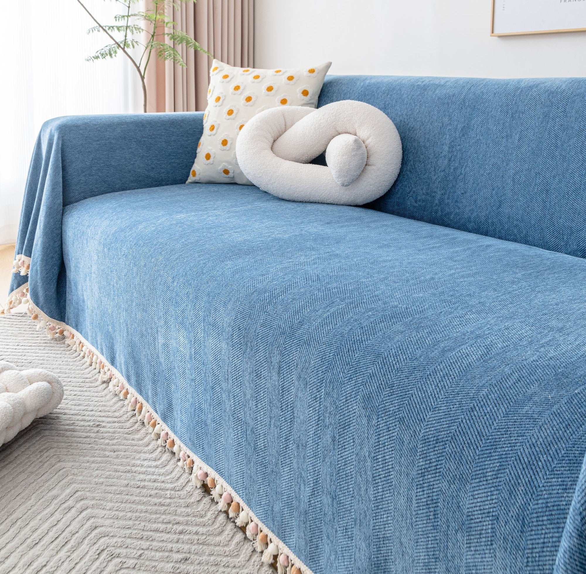 Luxury Zig Zag Fringe Sofa Cover Pet Friendly 14