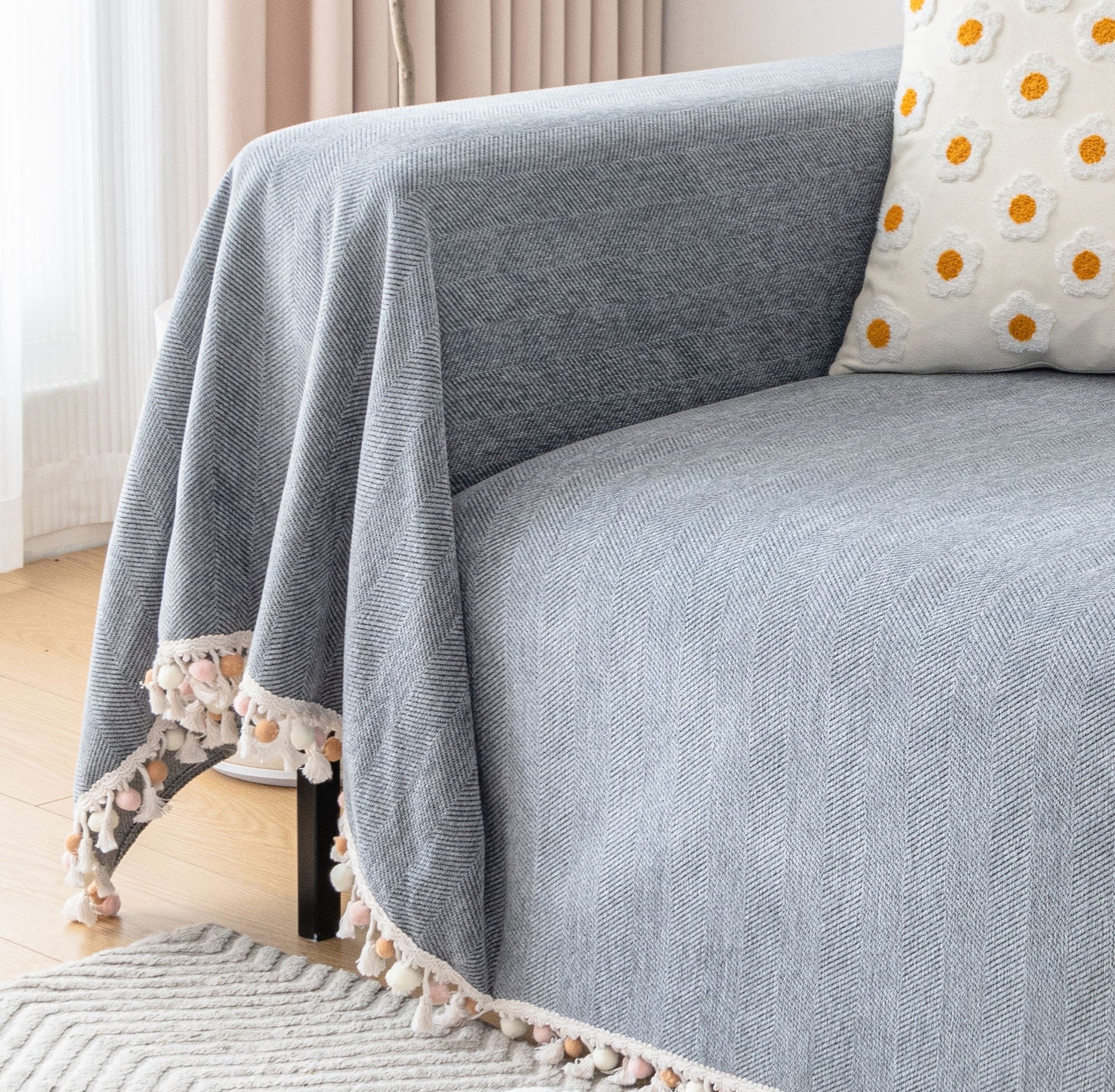 Luxury Zig Zag Fringe Sofa Cover Pet Friendly 5