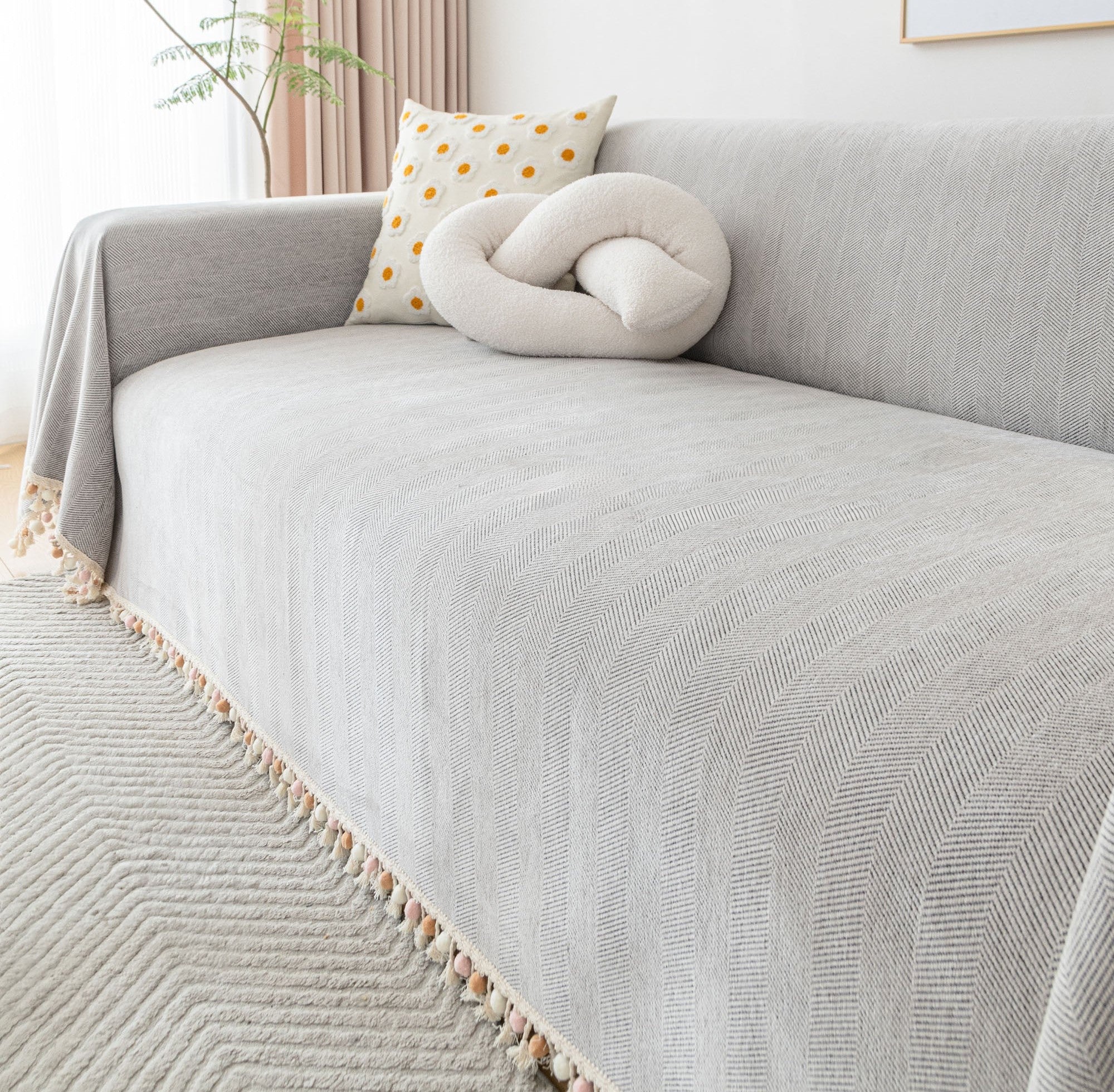 Luxury Zig Zag Fringe Sofa Cover Pet Friendly 6