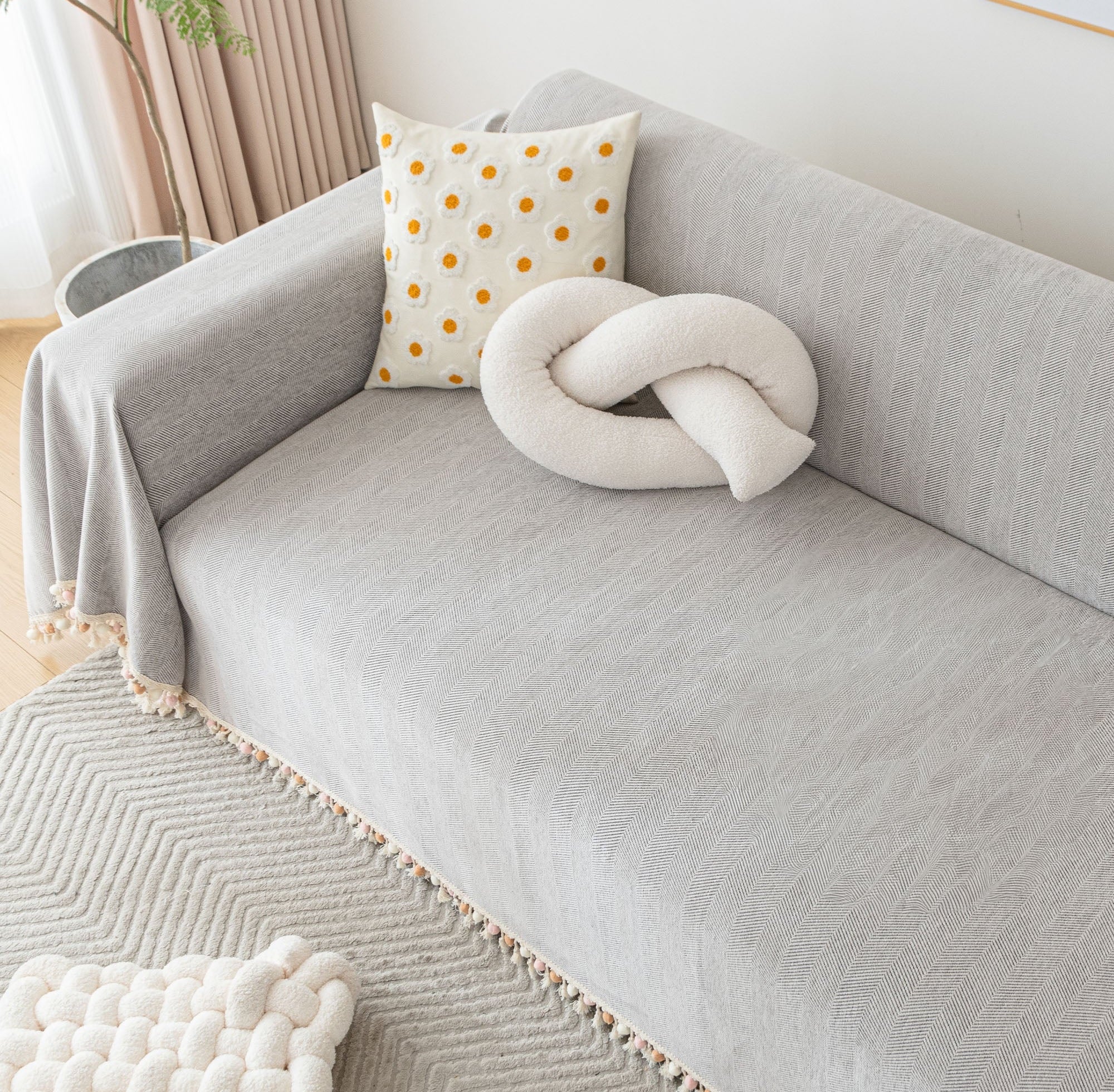 Luxury Zig Zag Fringe Sofa Cover Pet Friendly 7