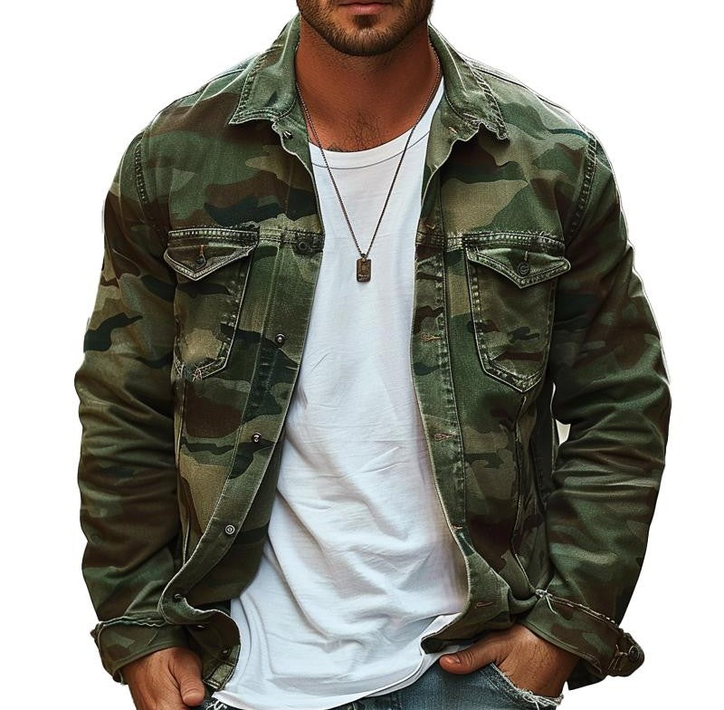 Men's Camouflage Canvas Retro Wear Lapel Jacket 18911497X 1