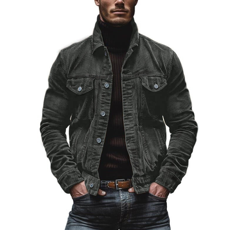 Men's Vintage Corduroy Lapel Single Breasted Multi-Pocket Work Jacket 43646517M 6