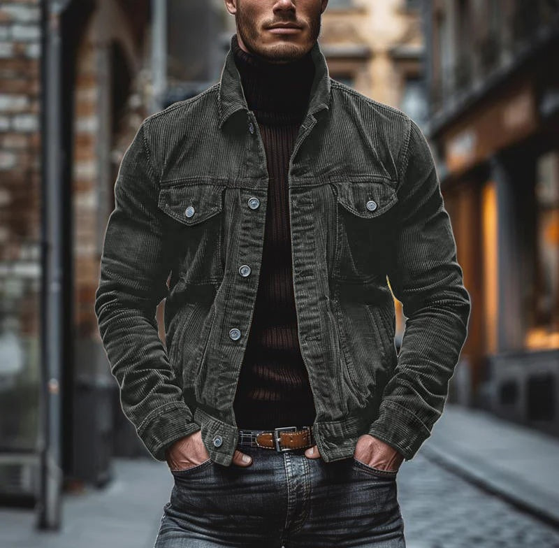 Men's Vintage Corduroy Lapel Single Breasted Multi-Pocket Work Jacket 43646517M 7