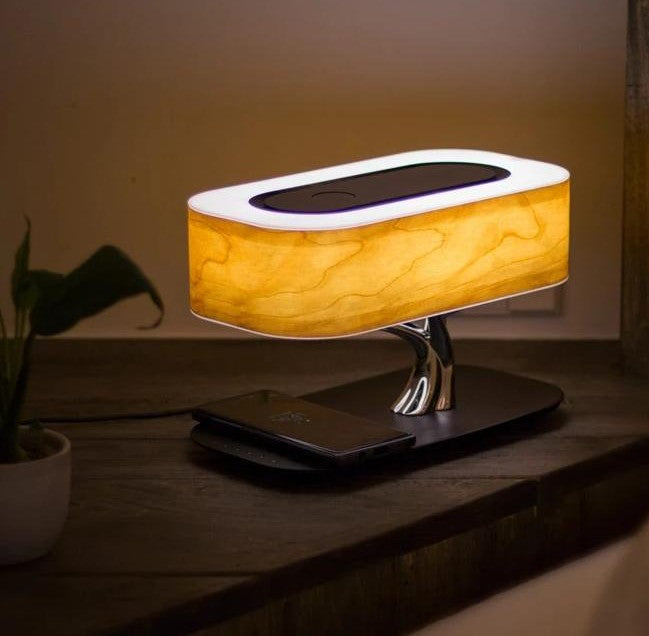 Modern Aesthetic | Table Lamp with Wireless Charging & Bluetooth Speakers for Stylish Living Room Decor 1