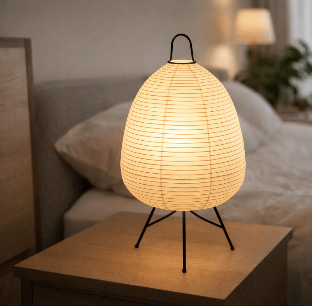 Sabiara | Wabi Sabi Table Lamp Rice Paper Shade with Black Cord - white background
