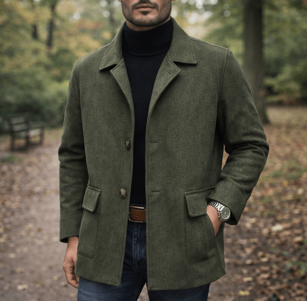 Briarfield | Vintage Corduroy Short Coat with Stand Collar and Single-Breasted Button Closure - white background