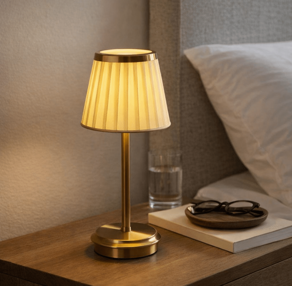 Aurelia | LED Table Lamp Aluminum with Fabric Shade and Touch Control - white background