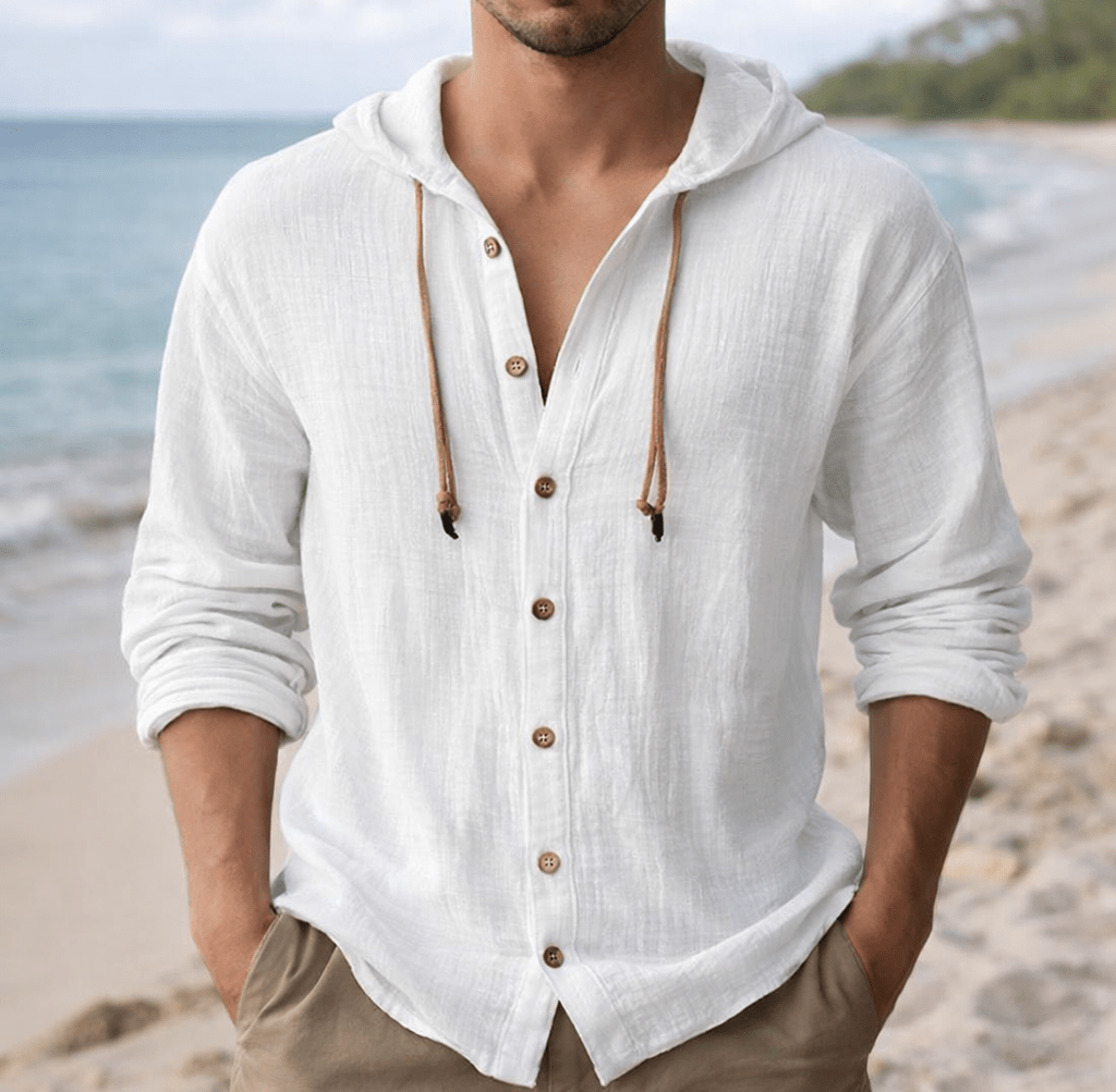 Harborline | Men's Solid Color Hoodie with Single-Breasted Closure and Front Pockets - white background