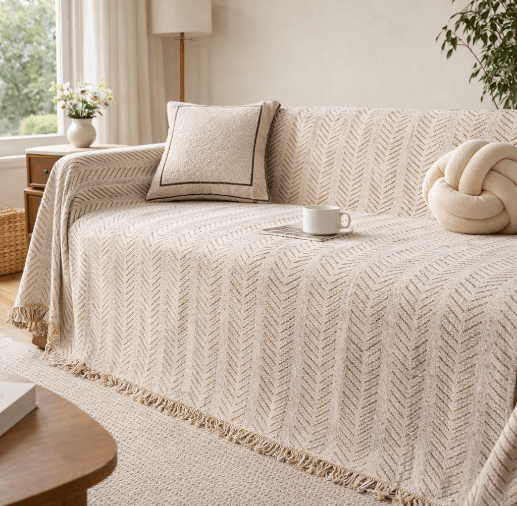 Hearthweave | Sofa Cover Thick Chenille with Herringbone Weave Texture - white background