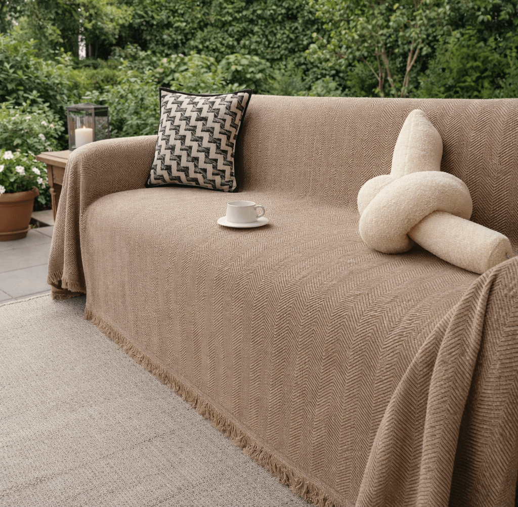 Havenridge | Herringbone Sofa Cover Soft Breathable Fabric with Pet-Friendly Couch Protection - white background