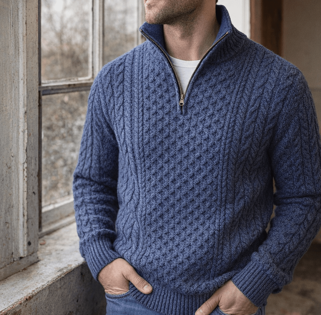 Ashford | Half Zip Jumper Knit with Ribbed Collar and Zip Fastening - white background