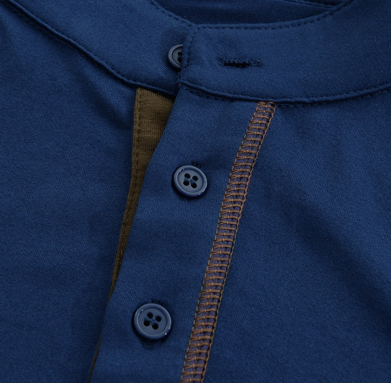 【24-hour shipping out】Men's Casual Colorblock Henley Collar Cotton Short Sleeve T-Shirt 53275107Y 1