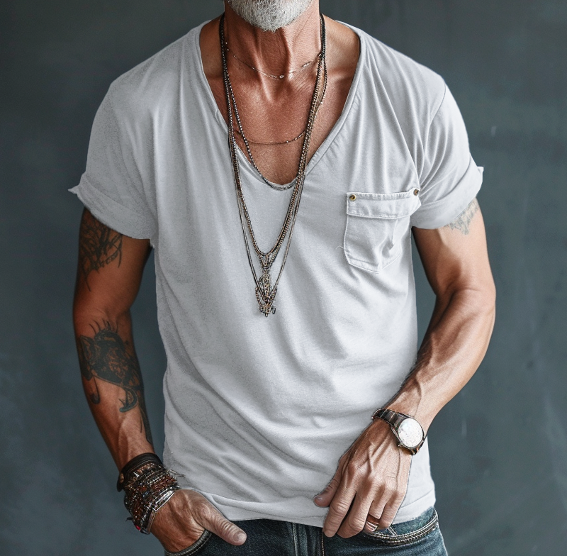 【24-hour shipping out】Men's V Neck Breast Pocket Short Sleeve Cargo T-shirt 63249043Z 4