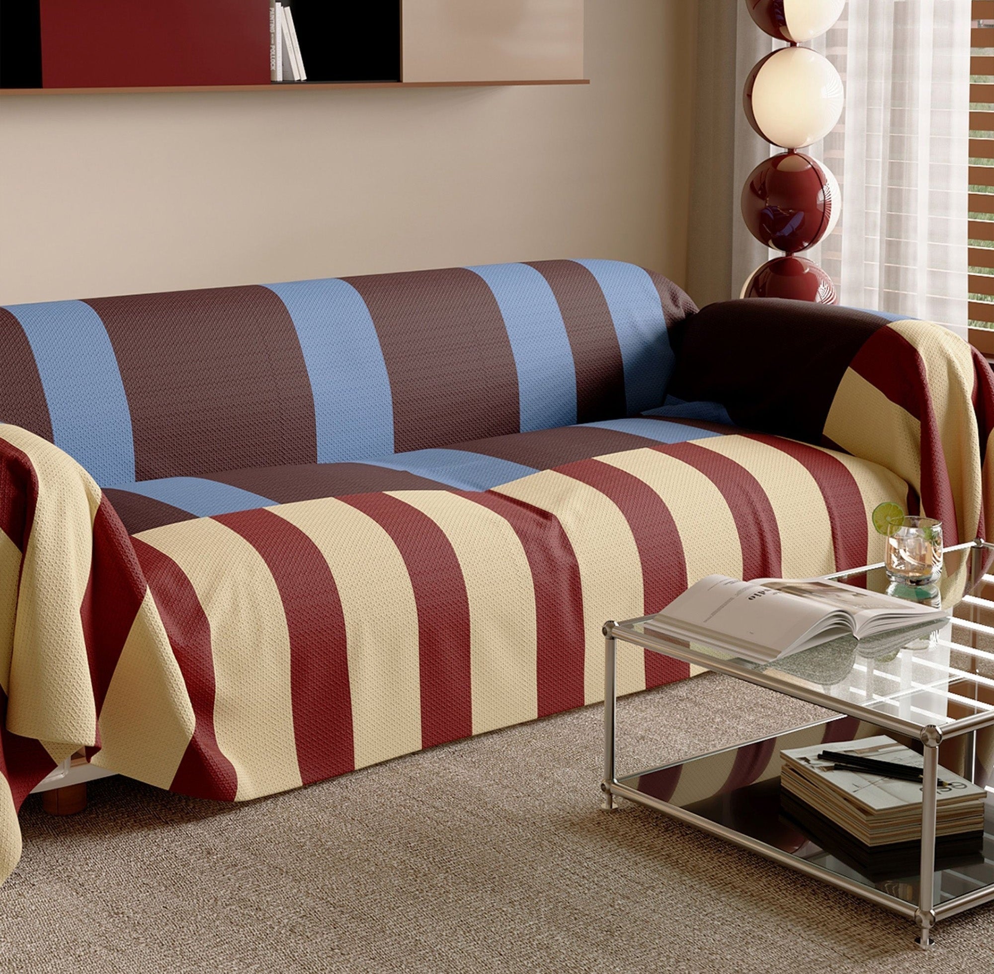 Bold Striped Modern Sofa Cover, Anti-Spill, Lightweight, Stylish, Easy to Clean, Cozy Home Improvement Protector 0