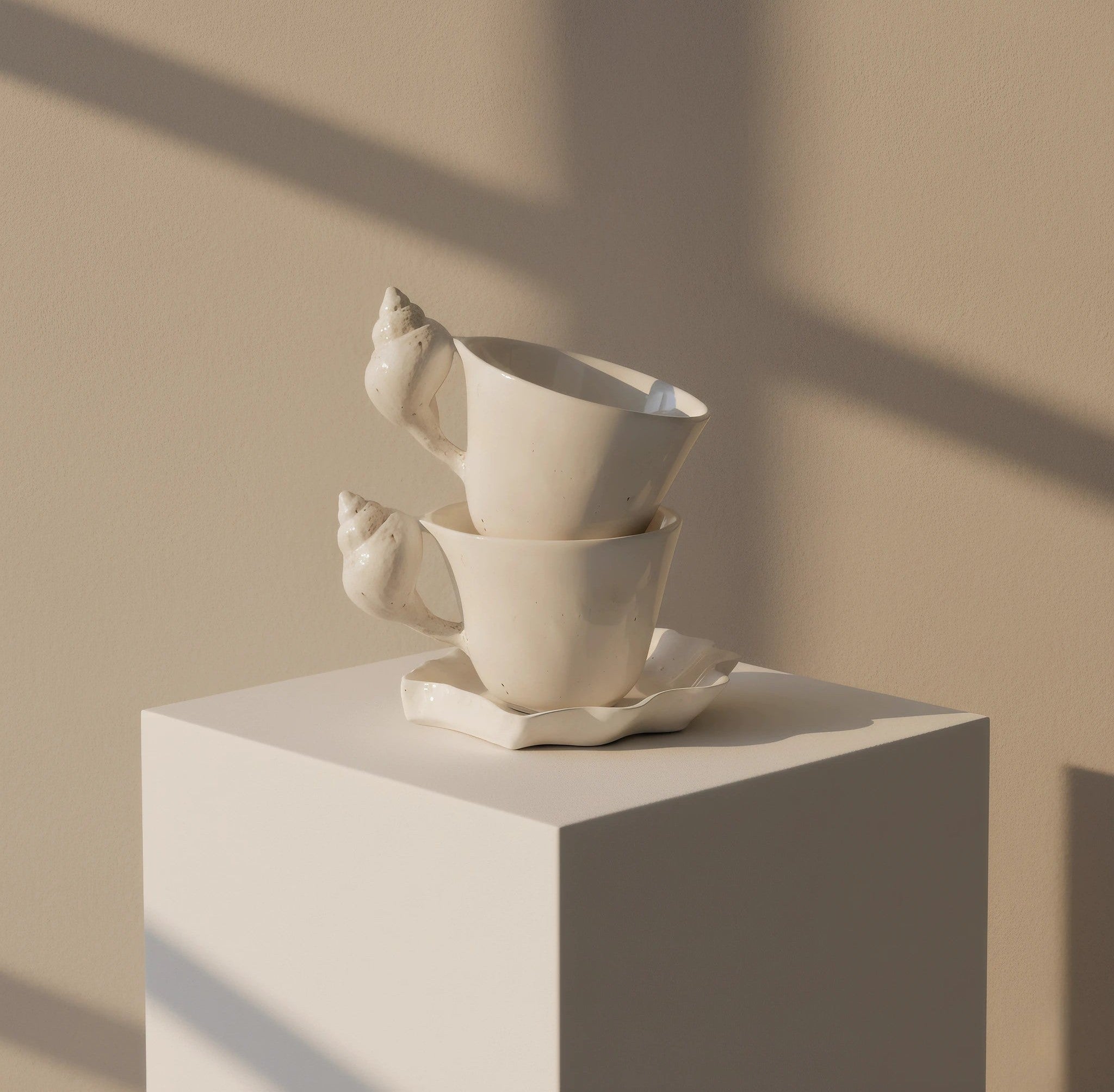 Ceramic Coffee Mugs Set with Seashell Handle & Artisan Design for Coastal Elegance 5