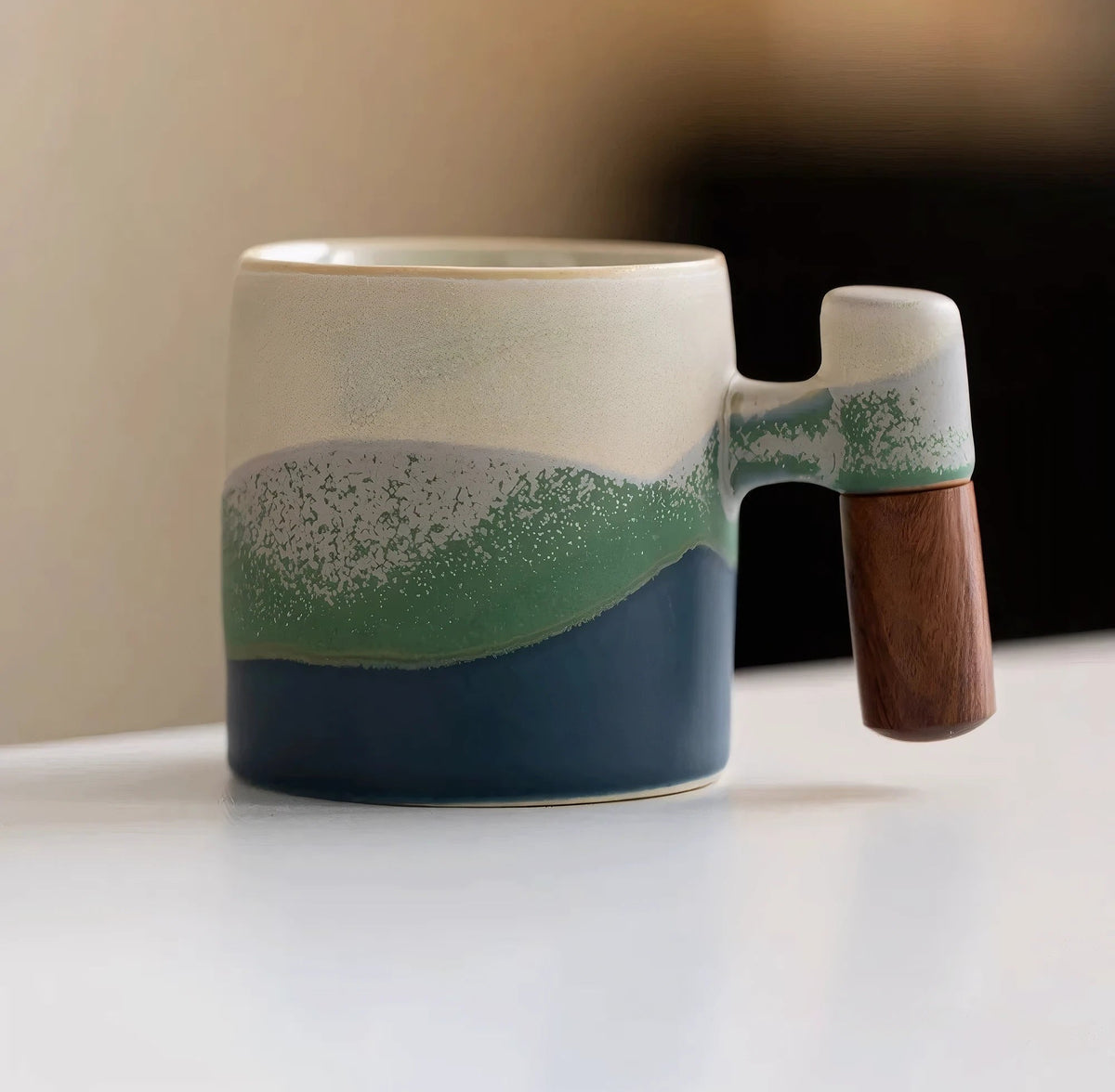 Ceramic Espresso Mug with Natural Wood Handle for Elegant Sipping Experience 0