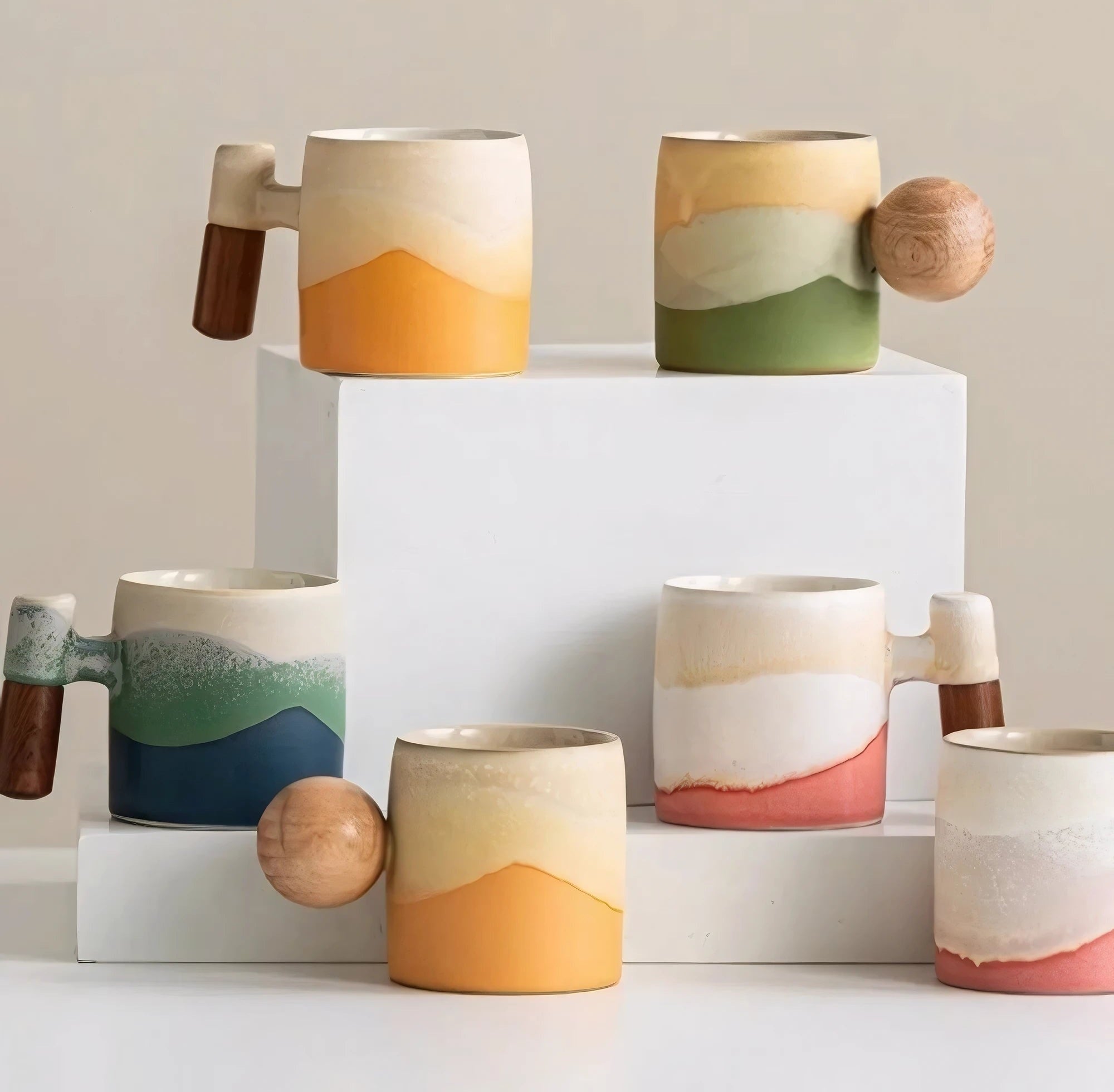 Ceramic Espresso Mug with Natural Wood Handle for Elegant Sipping Experience 1