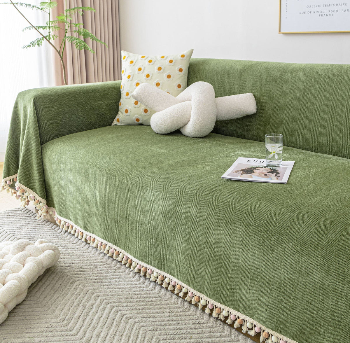 Luxury Zig Zag Fringe Sofa Cover Pet Friendly 0