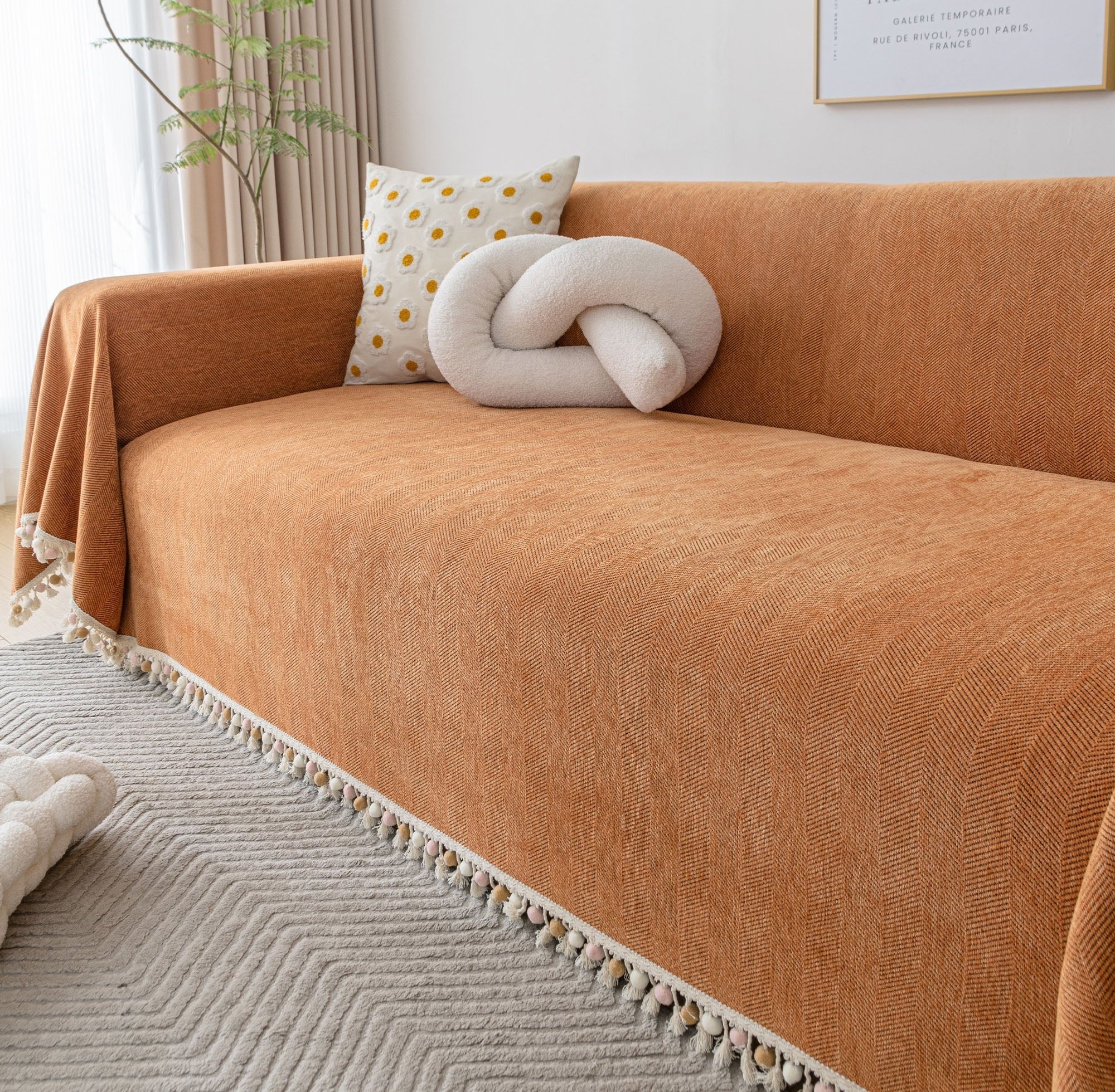 Luxury Zig Zag Fringe Sofa Cover Pet Friendly 10