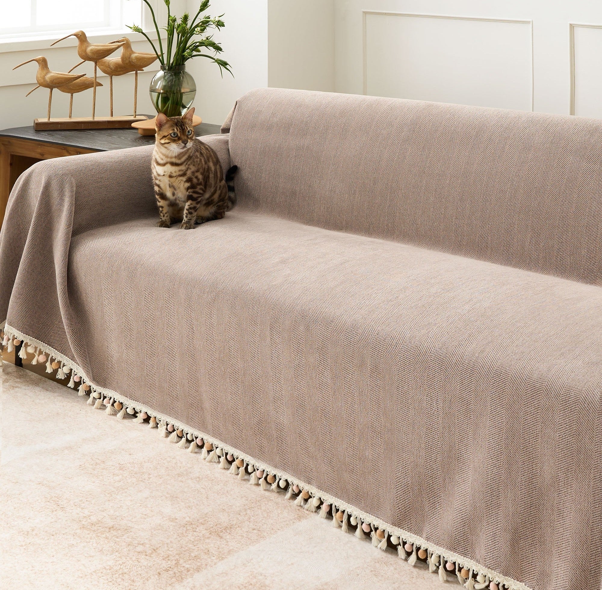 Luxury Zig Zag Fringe Sofa Cover Pet Friendly 11