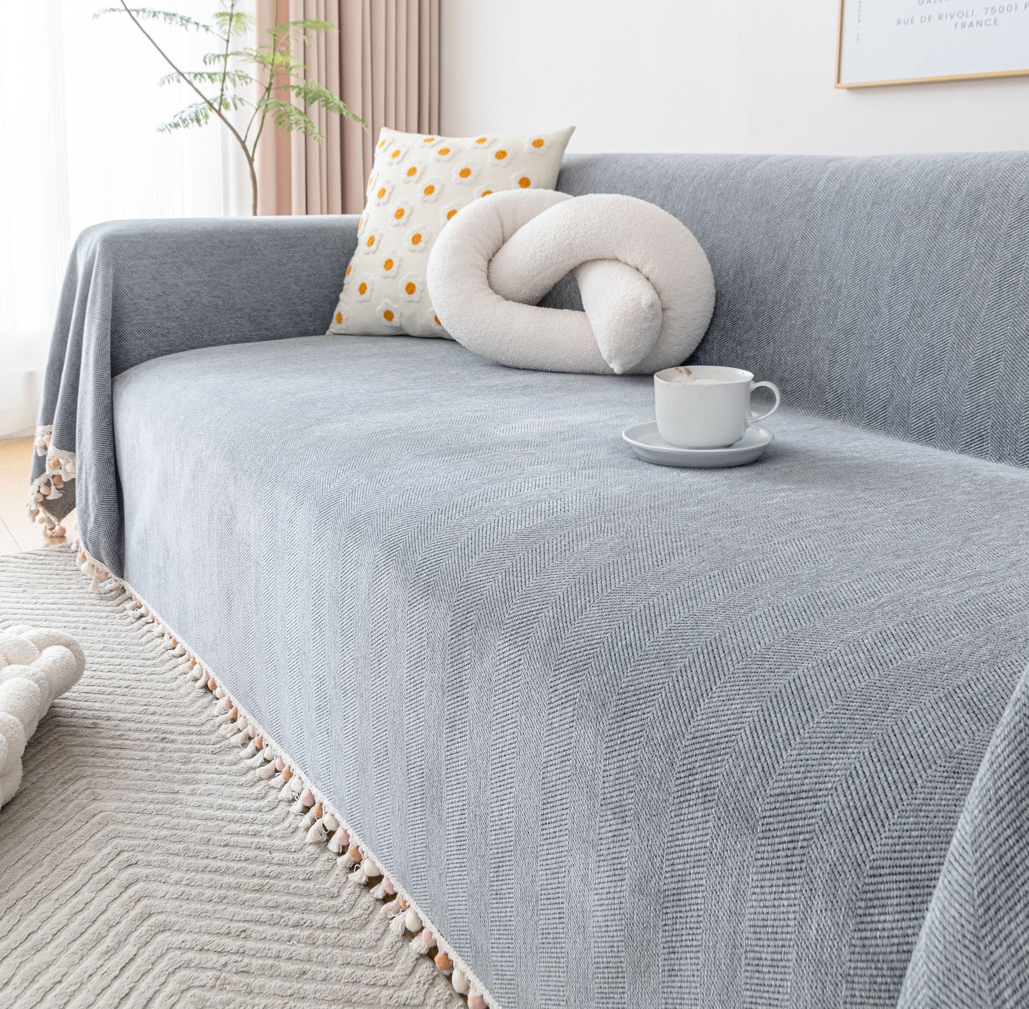 Luxury Zig Zag Fringe Sofa Cover Pet Friendly 3