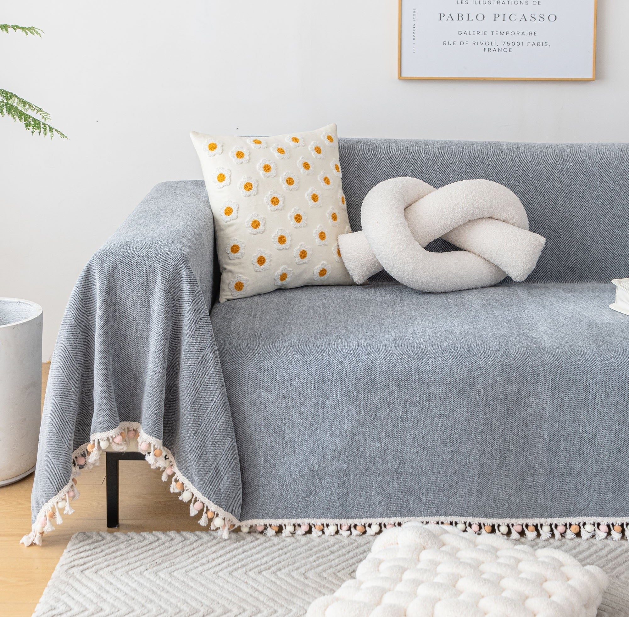 Luxury Zig Zag Fringe Sofa Cover Pet Friendly 4