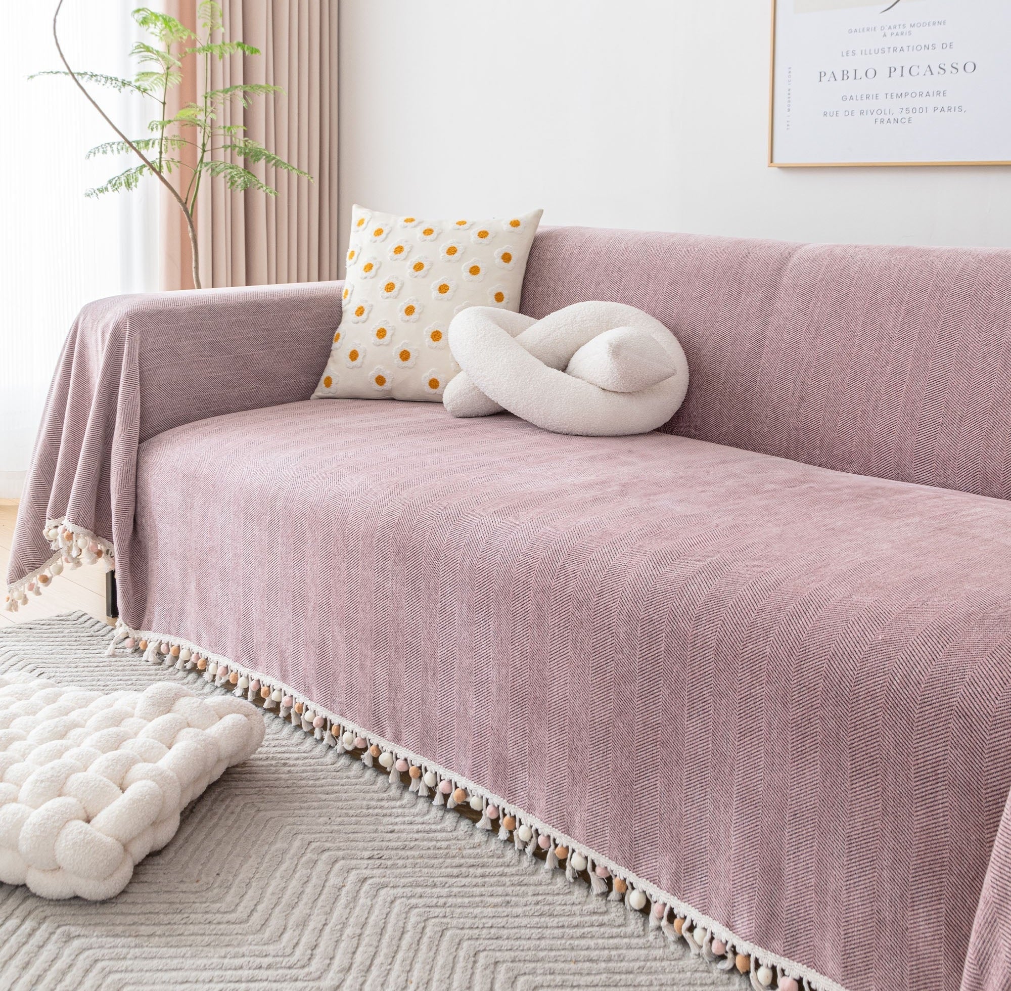 Luxury Zig Zag Fringe Sofa Cover Pet Friendly 9