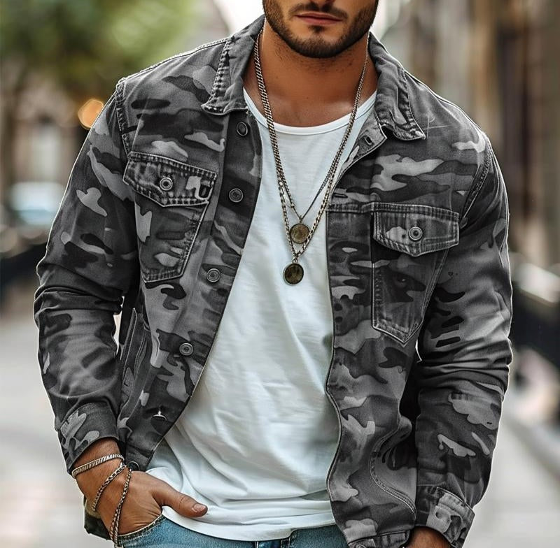 Men's Camouflage Canvas Retro Wear Lapel Jacket 18911497X 3