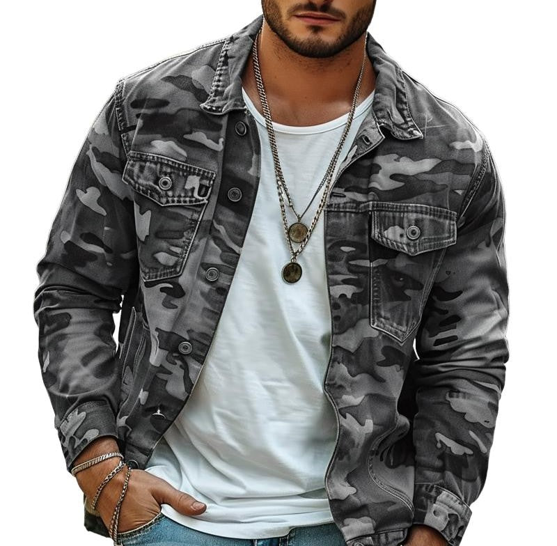 Men's Camouflage Canvas Retro Wear Lapel Jacket 18911497X 4