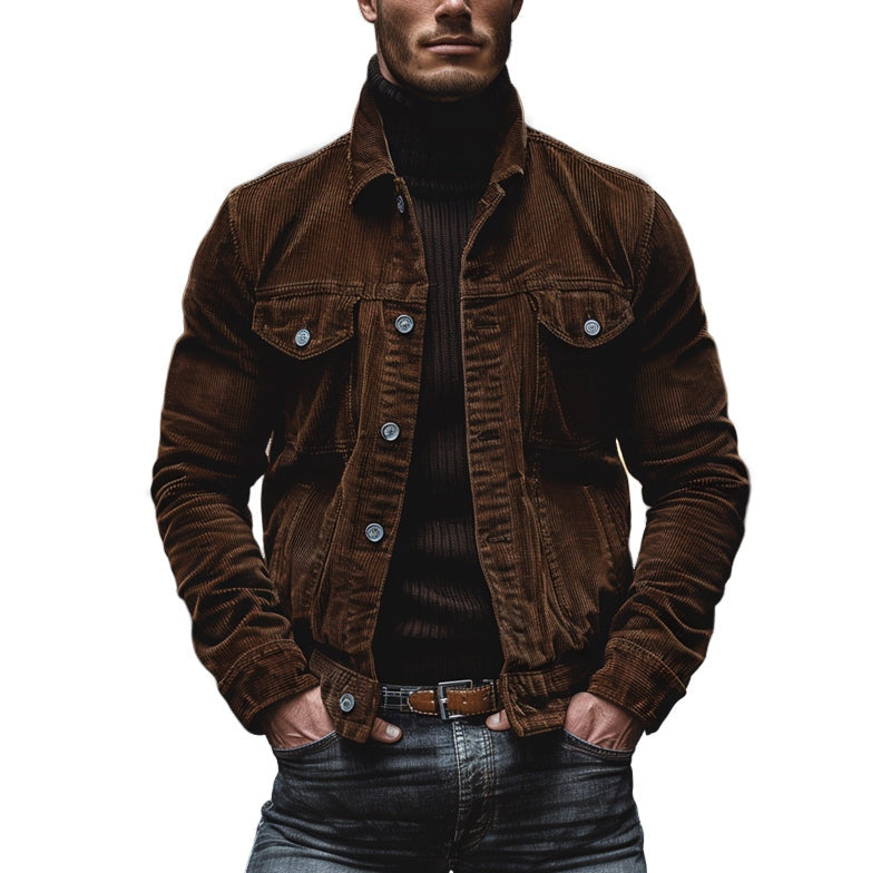 Men's Vintage Corduroy Lapel Single Breasted Multi-Pocket Work Jacket 43646517M 0