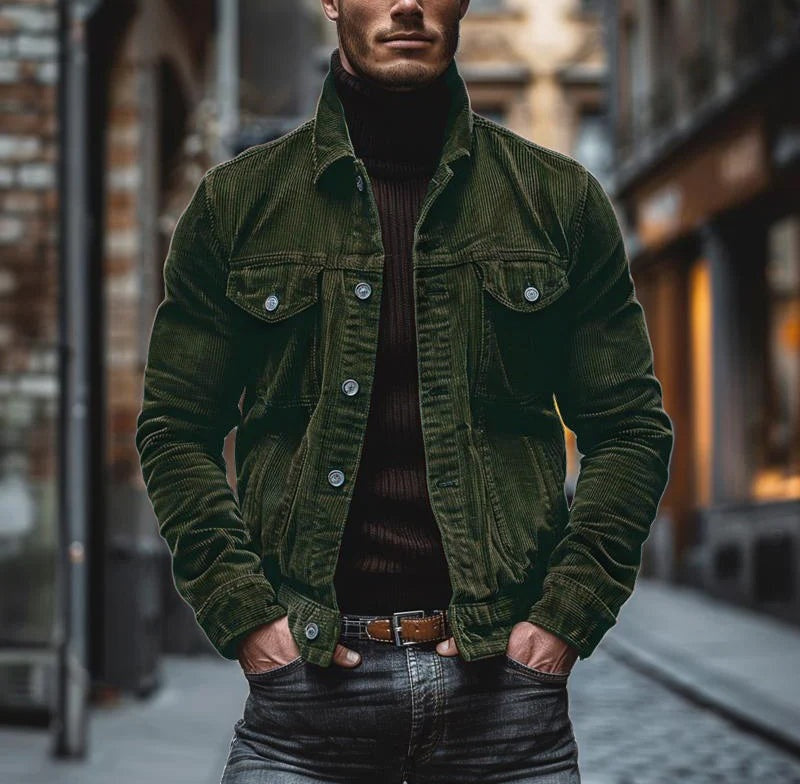 Men's Vintage Corduroy Lapel Single Breasted Multi-Pocket Work Jacket 43646517M 3