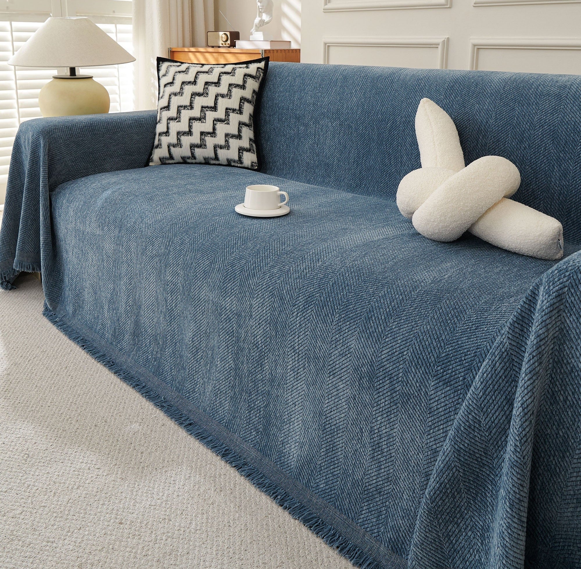 Minimalist Multipurpose Soft Breathable Herringbone Sofa Cover Pet Friendly Fabric Couch Protector 12