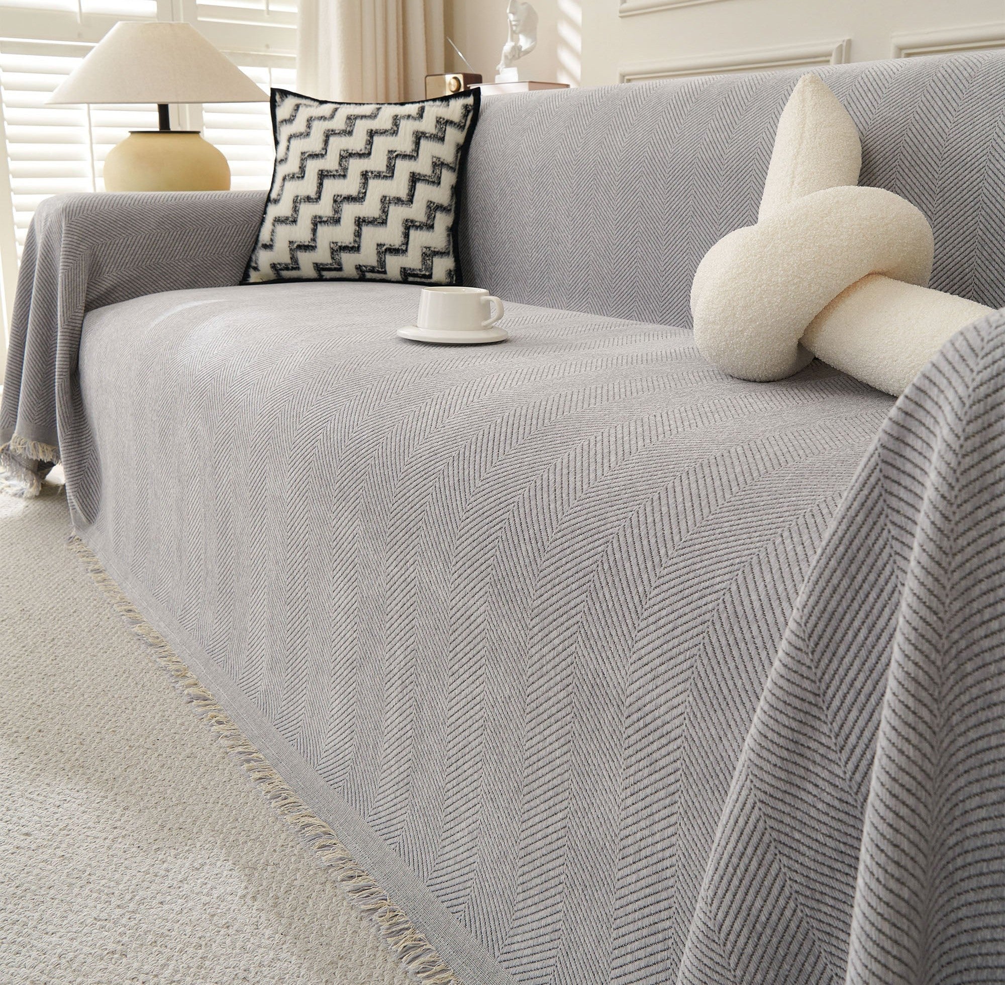 Minimalist Multipurpose Soft Breathable Herringbone Sofa Cover Pet Friendly Fabric Couch Protector 13