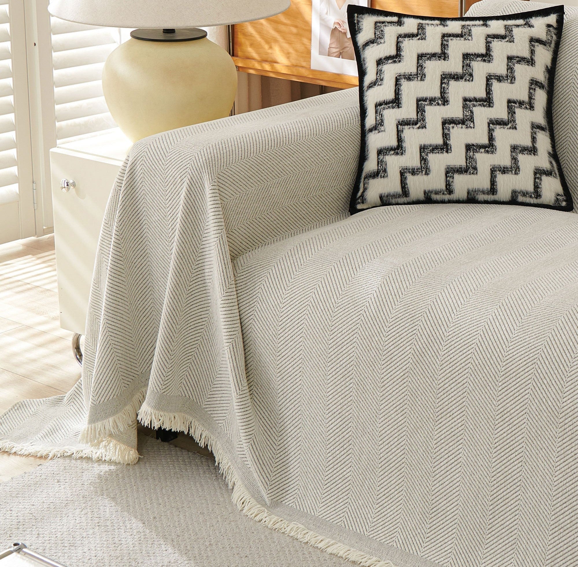 Minimalist Multipurpose Soft Breathable Herringbone Sofa Cover Pet Friendly Fabric Couch Protector 8