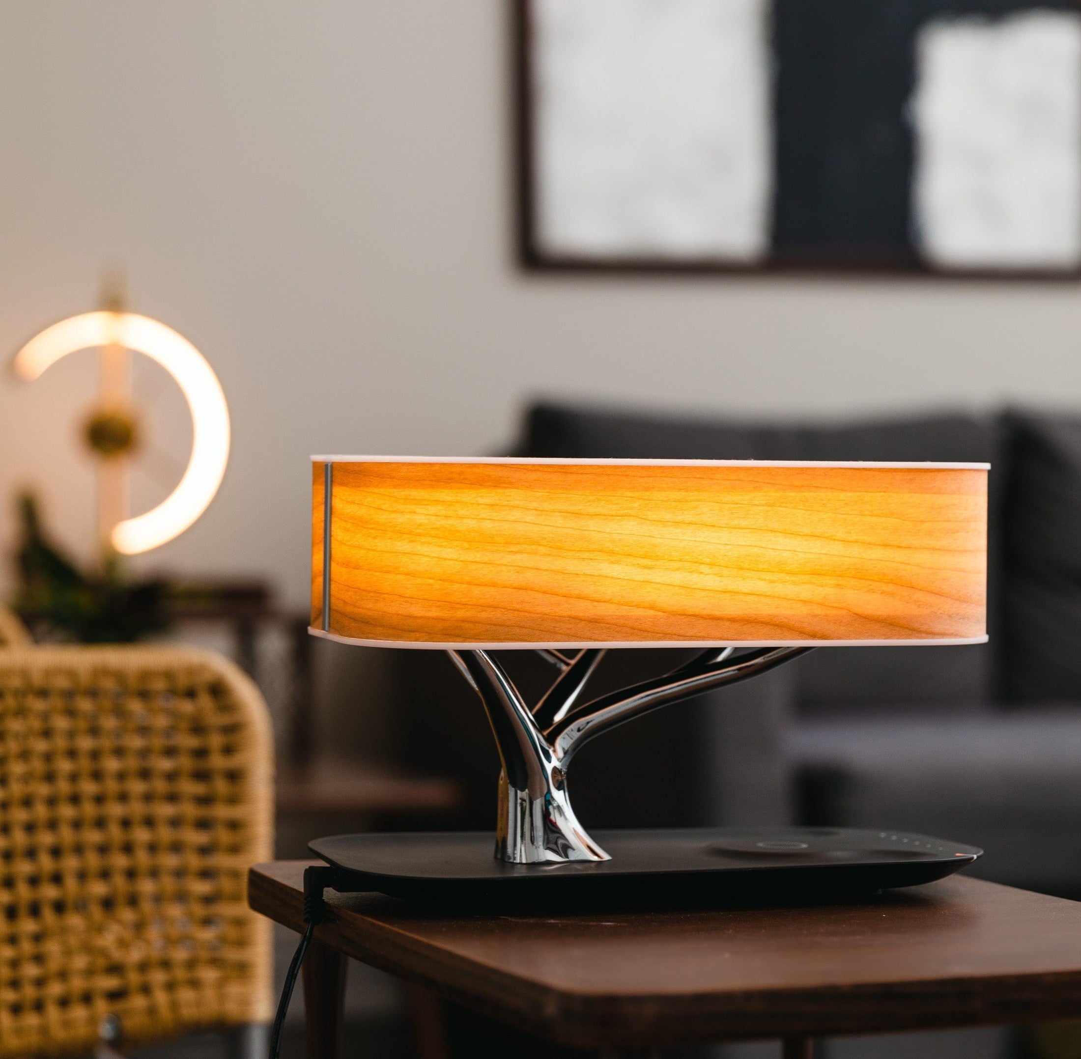Modern Aesthetic | Table Lamp with Wireless Charging & Bluetooth Speakers for Stylish Living Room Decor 5