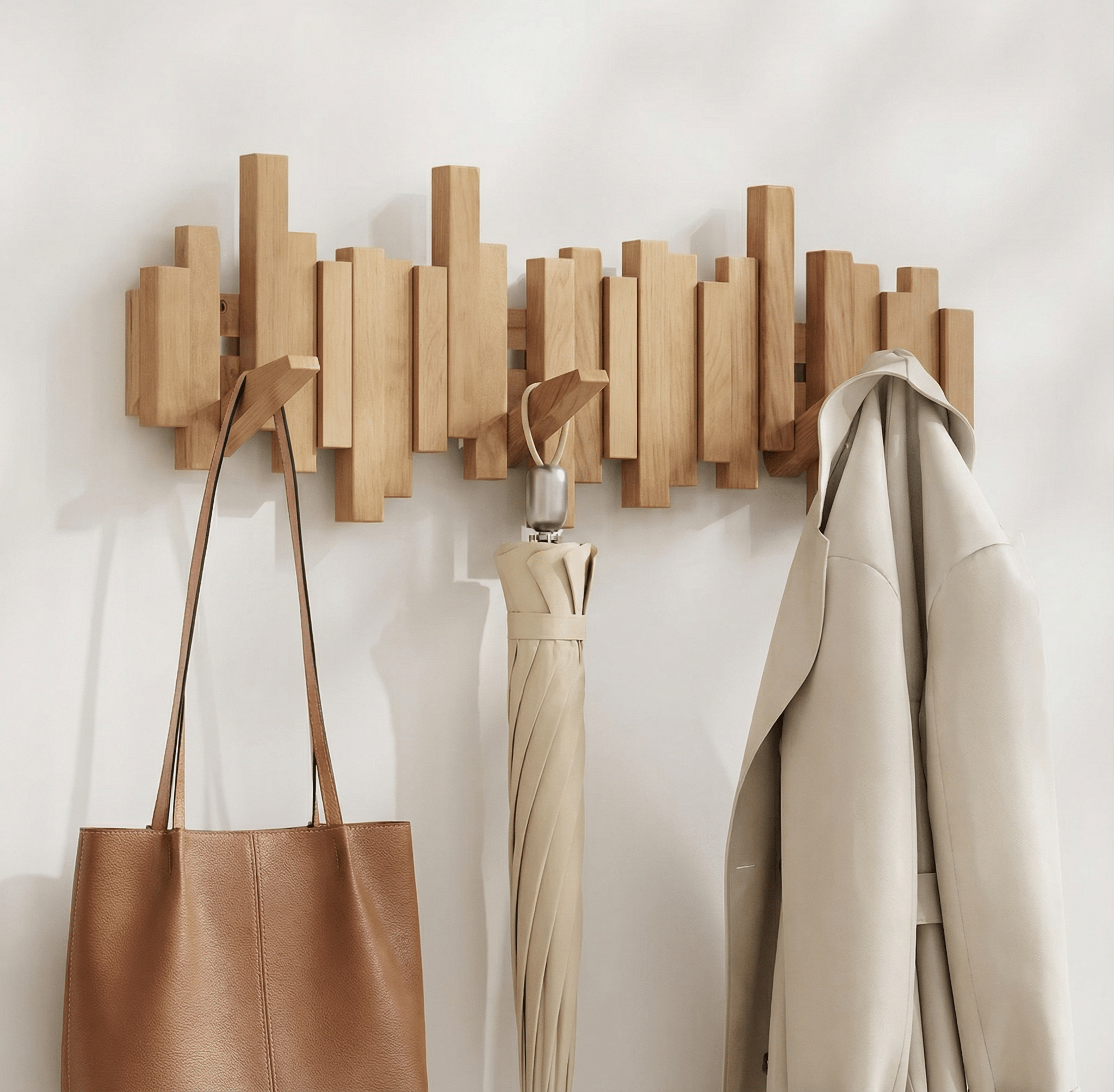 Piano Coat Rack | Wall Hooks in Walnut or Beech Wood | Minimalist Design 11