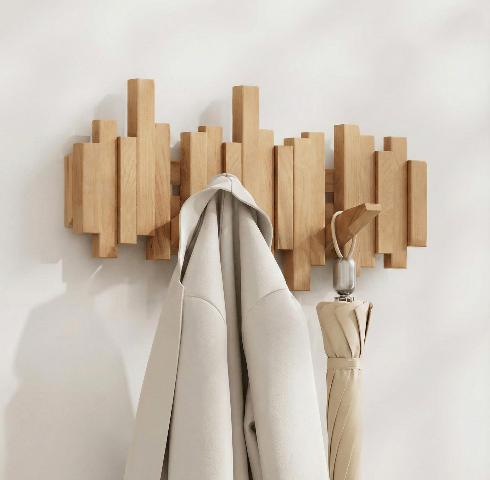 Piano Coat Rack | Wall Hooks in Walnut or Beech Wood | Minimalist Design 12