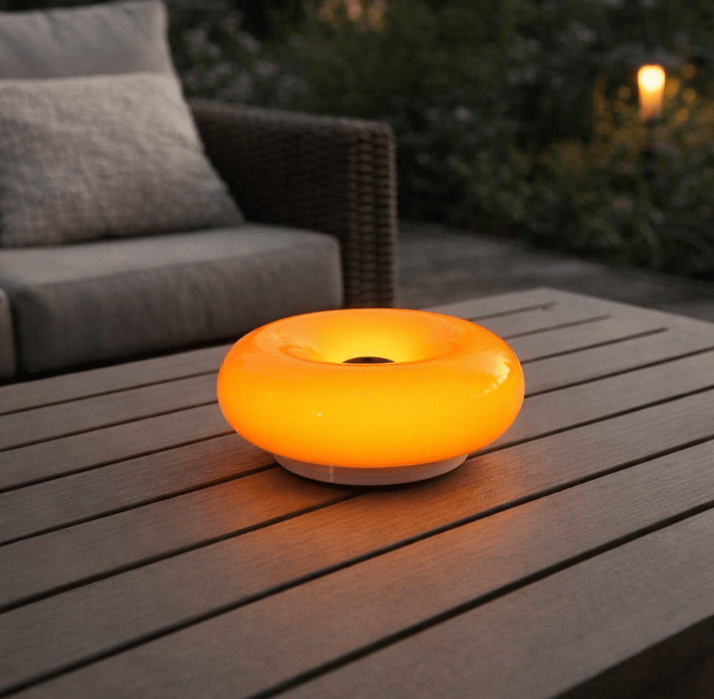 Saffron Halo | LED Donut Table Lamp Glass with Stainless Steel Touch Button - white background