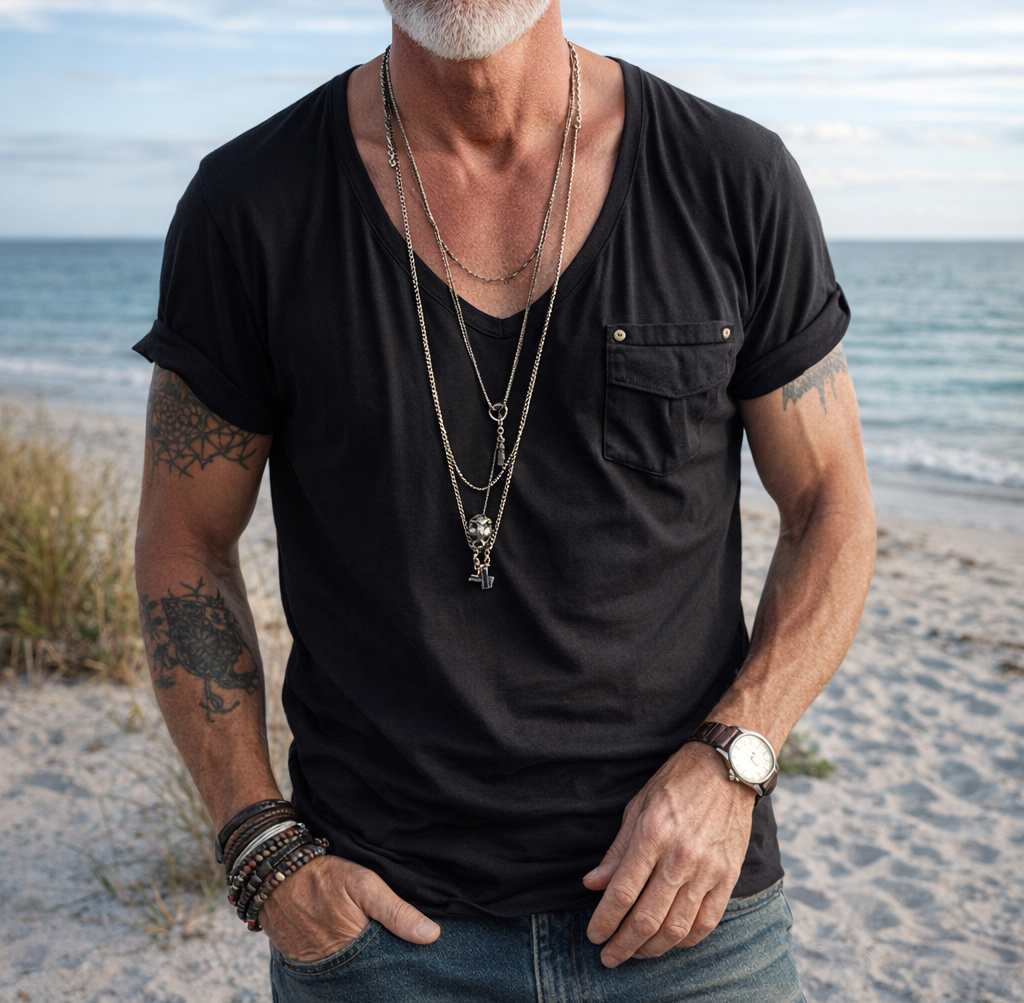 Harborline | V-Neck Cargo Pocket T-Shirt Combed Cotton with Chest Pocket Detail - white background