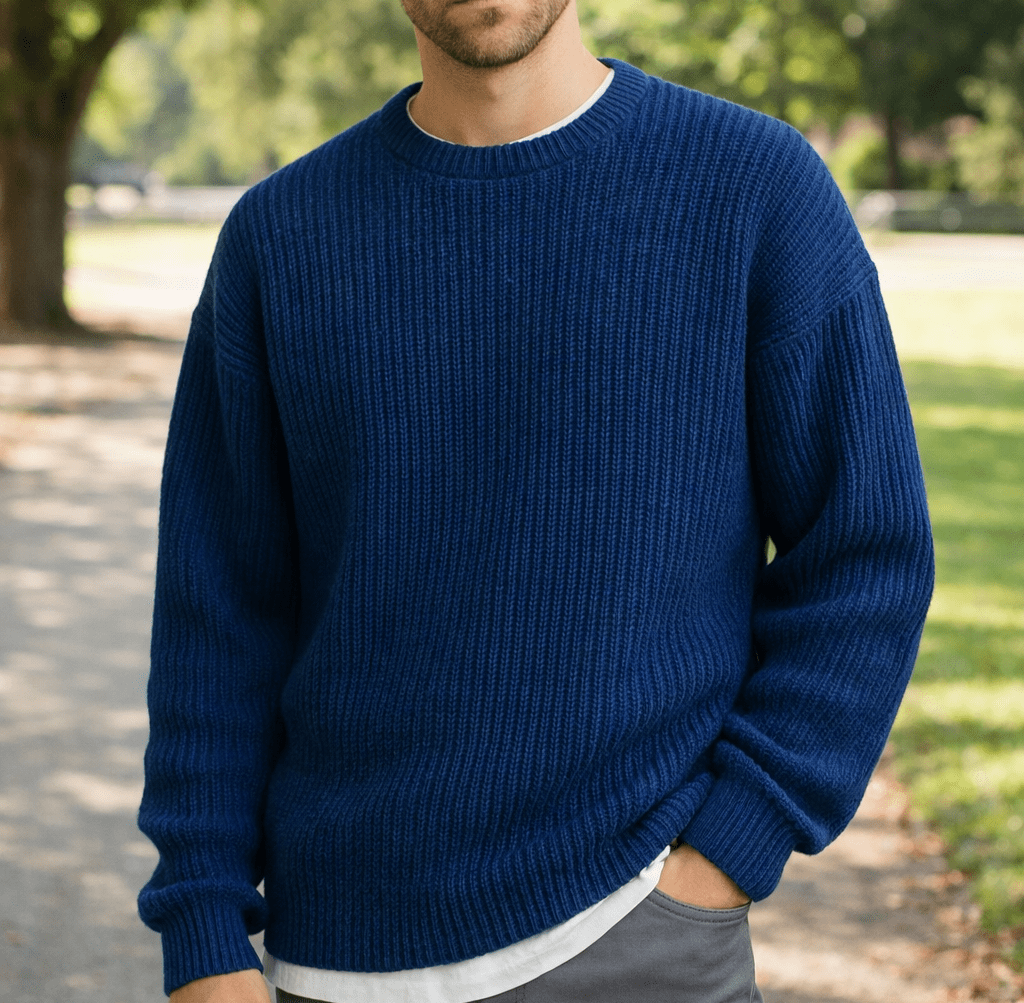 Nordhaven | Men's Oversized Knit Sweater Ribbed Texture with Relaxed Fit - white background